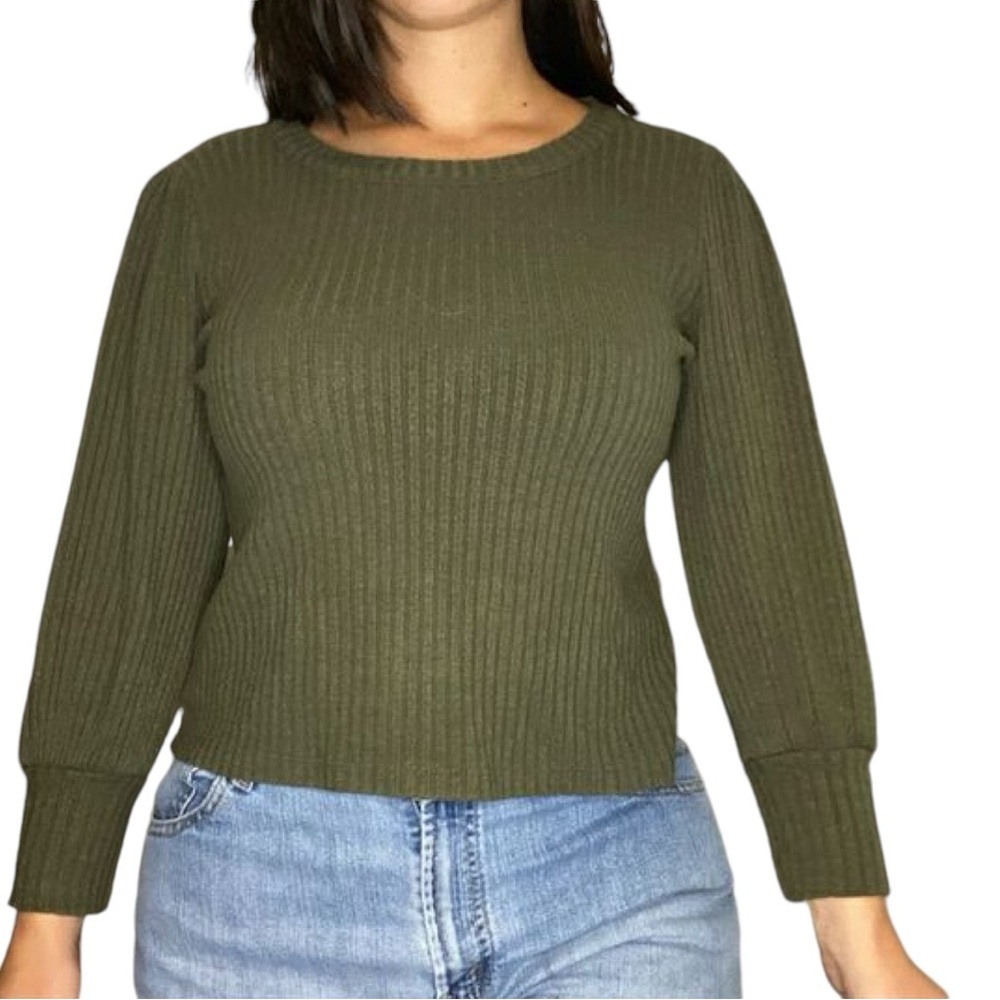 Madewell Ribbed Olive Green Sweater Cozy Knit Top Viscose Soft Relaxed Fit Small